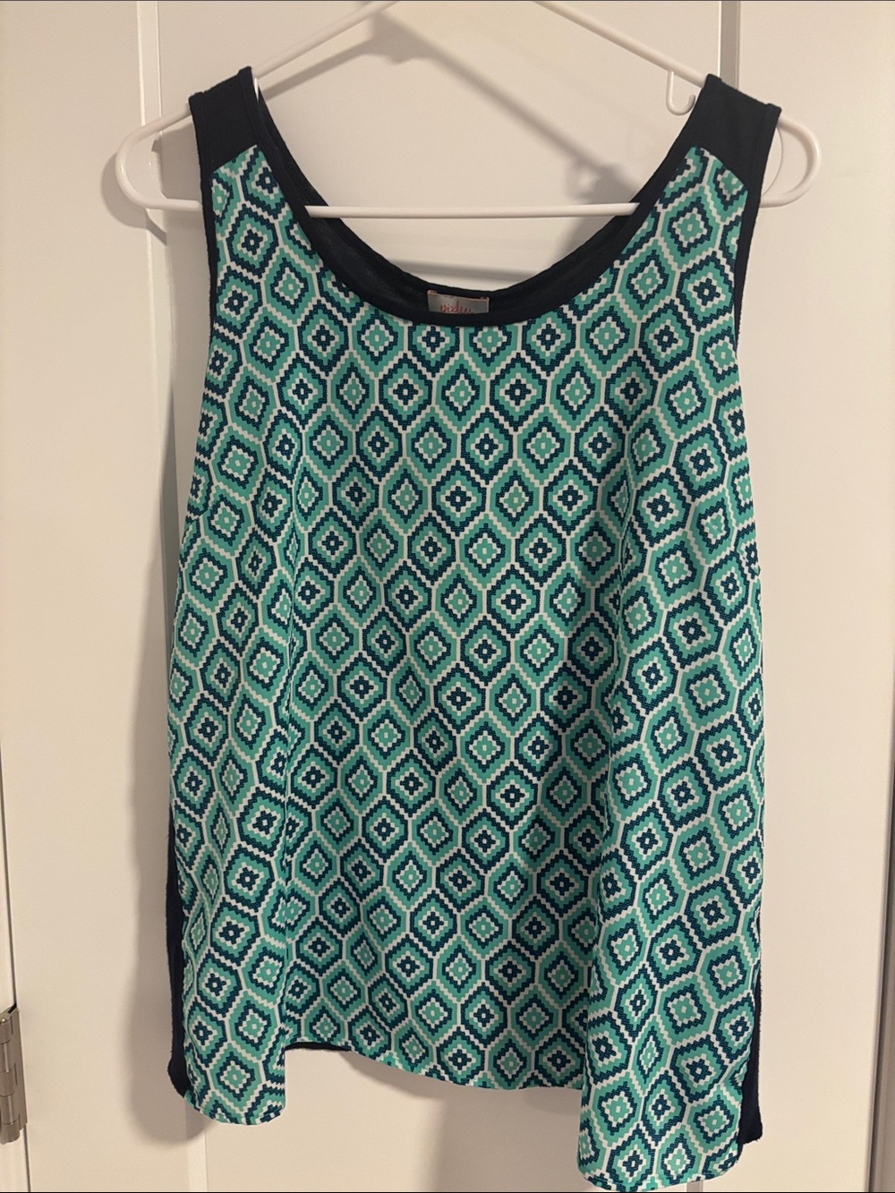 Pixley Teal and Navy Geometric Tank Top